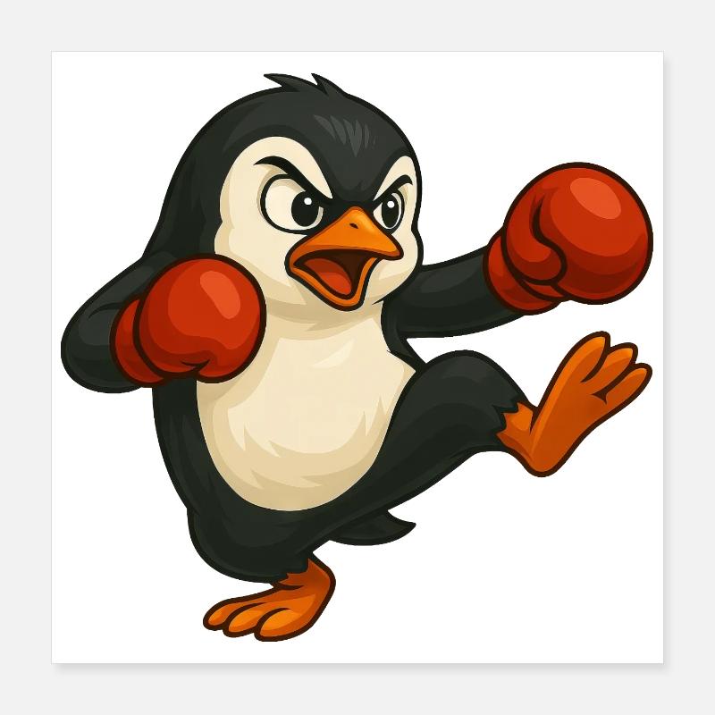 Cooler Pinguin Boxer Kickboxer Cartoon Kampfsport Poster 40x40 cm