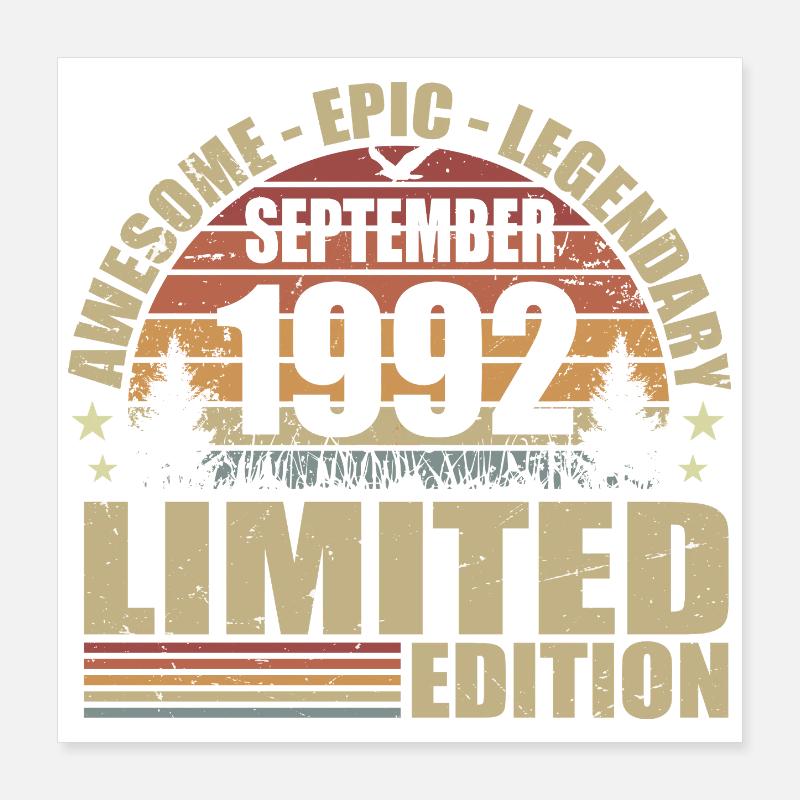 1992 septembre 1992 Anniversaire septembre 1992 Poster 40 x 40 cm