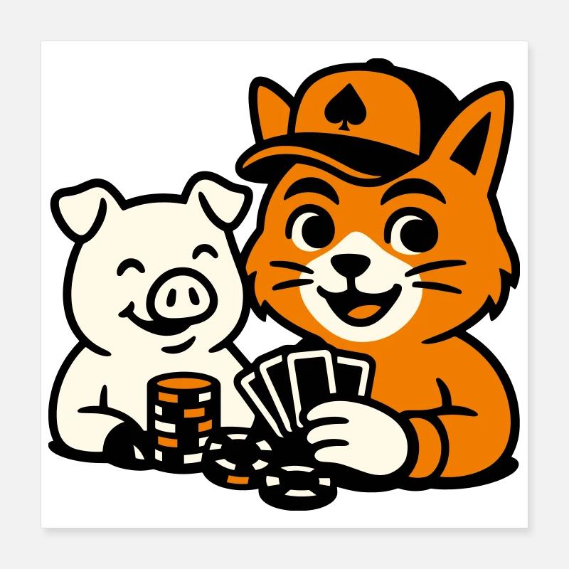 Poker Cat Poster 40x40 cm