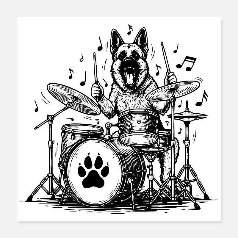 Deutscher Schäferhund Trommler Kunst Poster 40x40 cm
