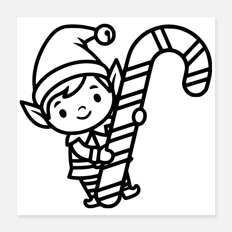 Cute Christmas Elf with Candy Cane Poster 16" x 16" (40x40 cm)