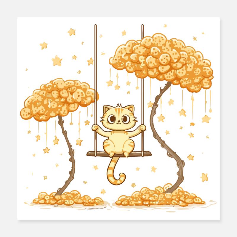 Acrobaties de chats dans la forêt d’étoiles Poster 40 x 40 cm