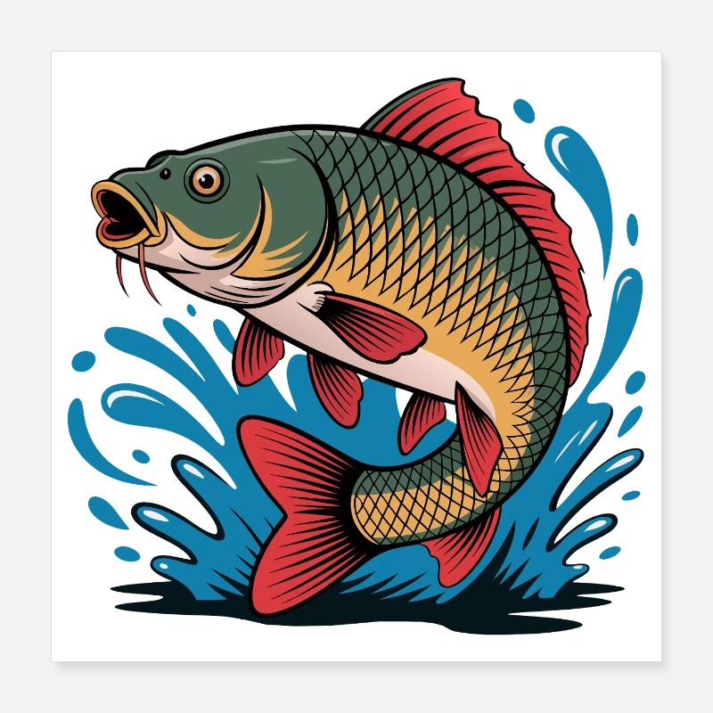 Jumping Carp Poster 16" x 16" (40x40 cm)