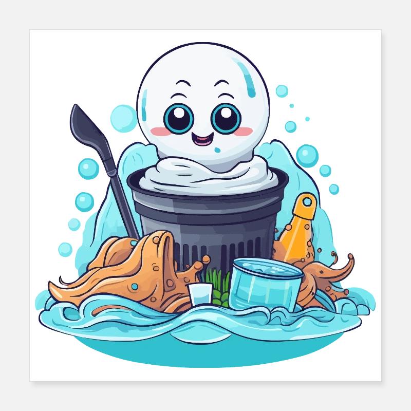 Kübelgeist beim Meeresschutz Poster 40x40 cm