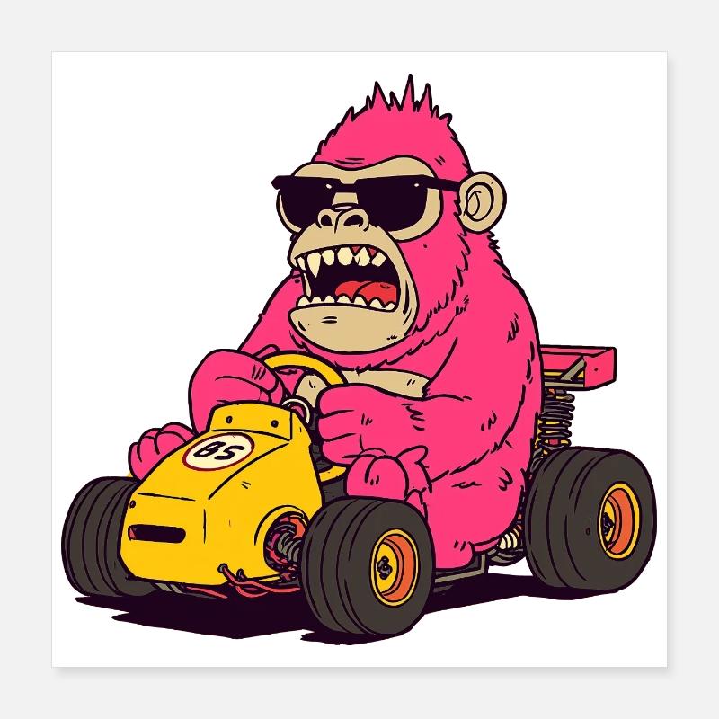 Pink Monkey Racer Kart Poster 16" x 16" (40x40 cm)
