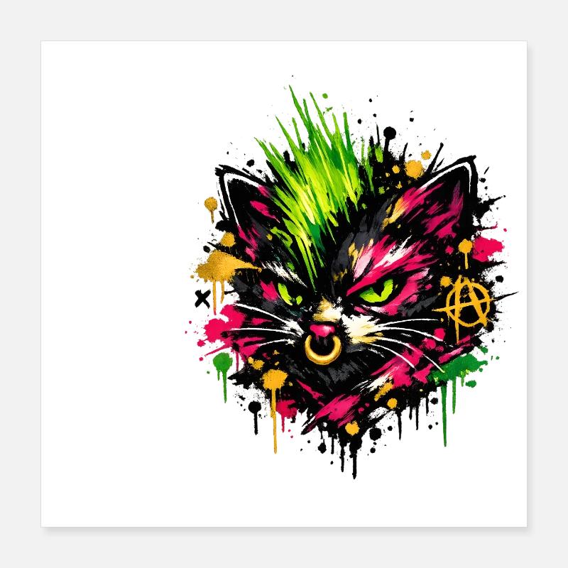Neon Cat Graffiti Splatter Poster 40x40 cm