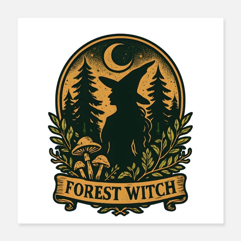 Silhouette de sorcière de la forêt au clair de lune Poster 40 x 40 cm