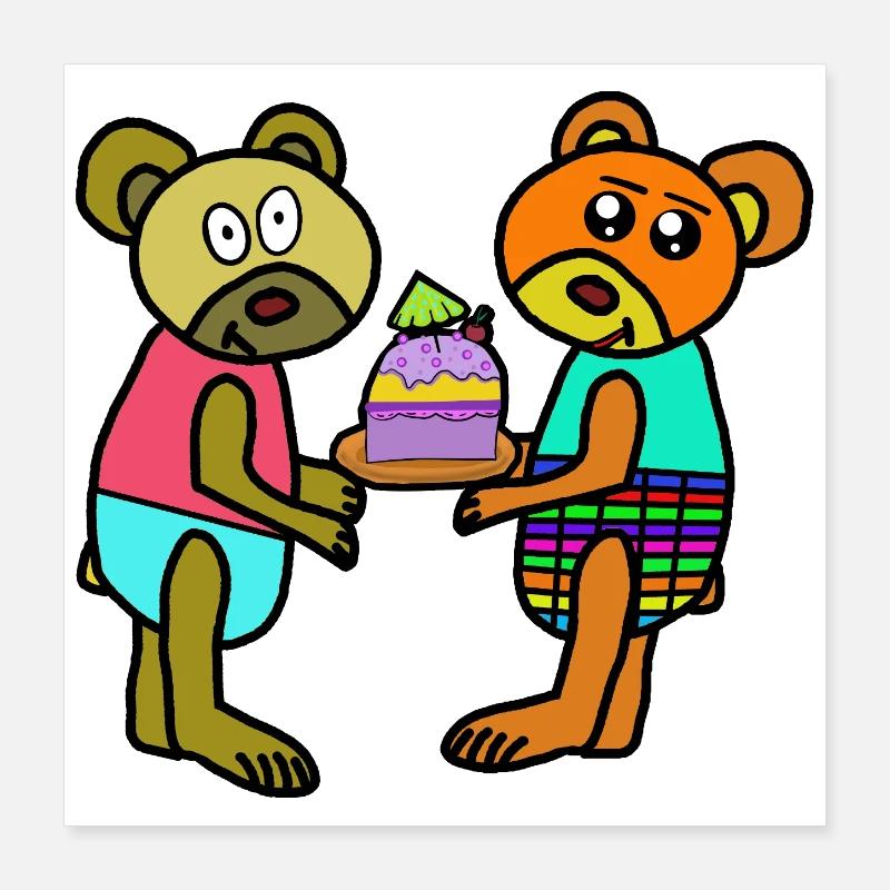 Teddy Valentin Muffin Kuchen Geburtstag Bär Poster 40x40 cm