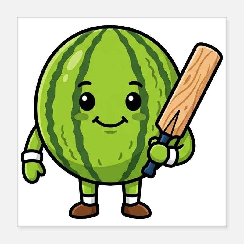 Drôle de pastèque avec une batte de cricket Poster 40 x 40 cm
