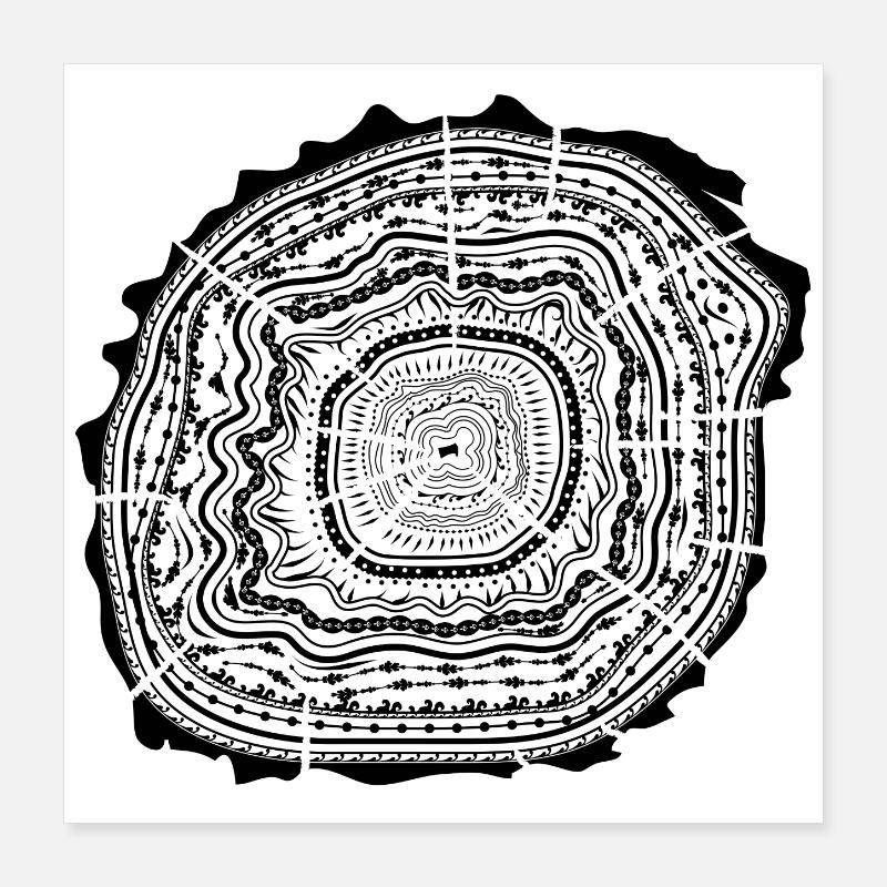 Holzscheibe mit Rinde - Baumringe Poster 40x40 cm