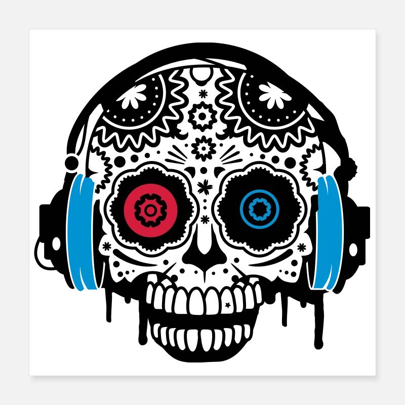 Une calavera en sucre avec un casque Poster 40 x 40 cm