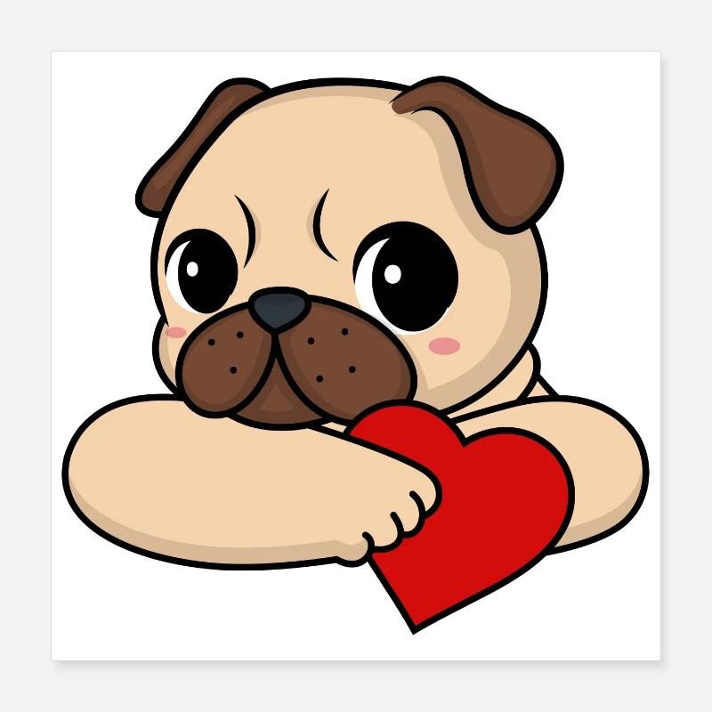 Mops mit Herz Poster 40x40 cm