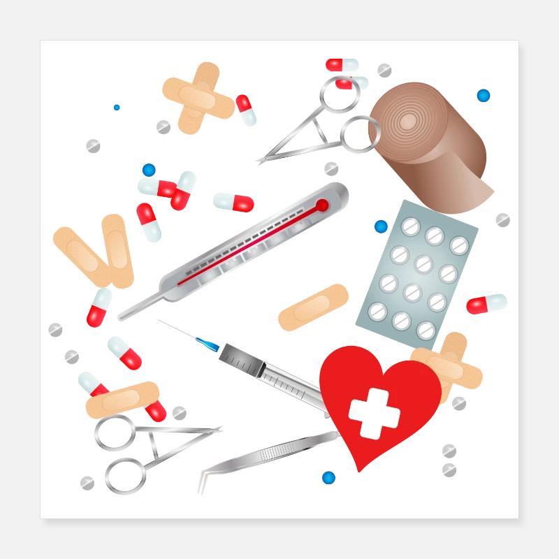 Erste Hilfe Set,Reiseapotheke oder Hausapotheke Poster 40x40 cm