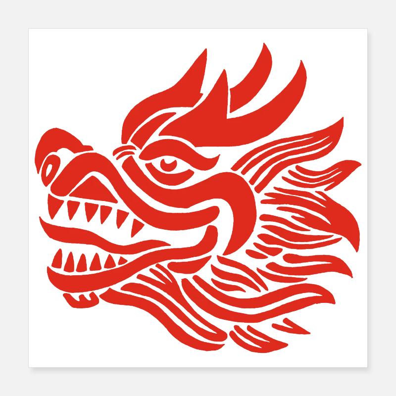 Tête de dragon chinois (rouge) Poster 40 x 40 cm