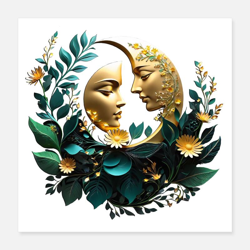 Two decorated crescent moons Poster 16" x 16" (40x40 cm)