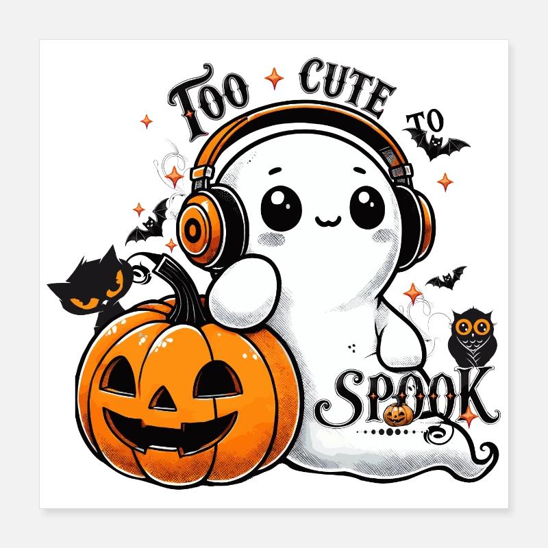 fantôme cool avec des écouteurs et une citrouille d’Halloween Poster 40 x 40 cm