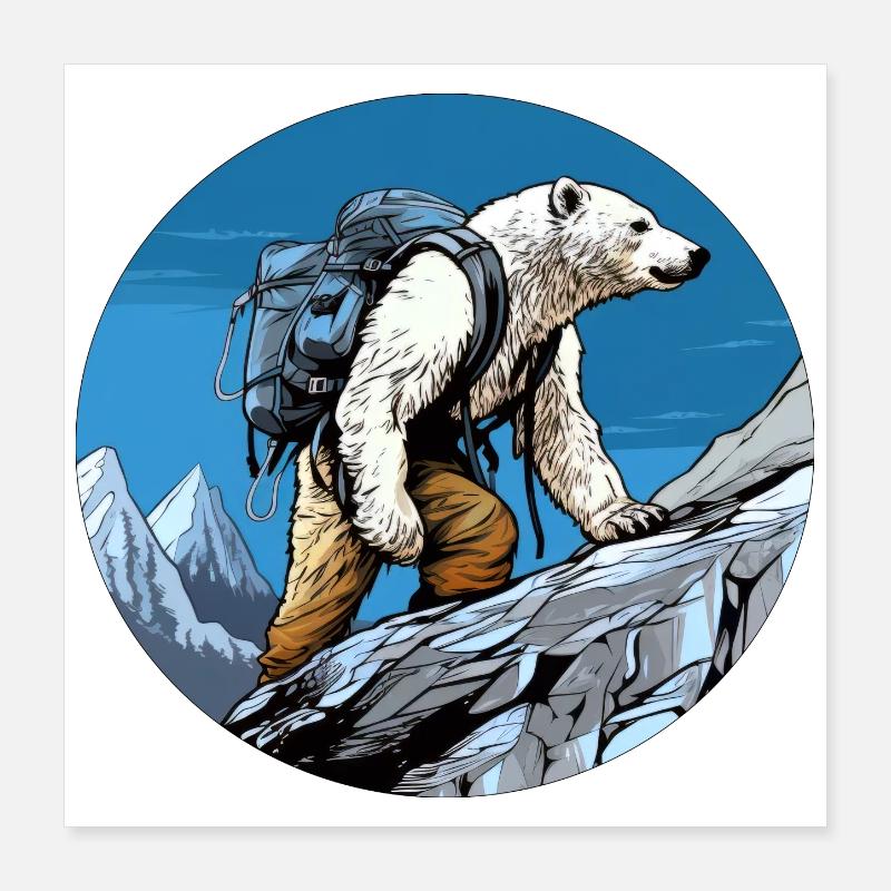 Polar Bear Hiking / Mountaineer Polar Bear Poster 16" x 16" (40x40 cm)