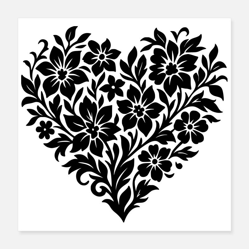 Abstract Flower Heart, Floral Vine Color Variable Poster 16" x 16" (40x40 cm)