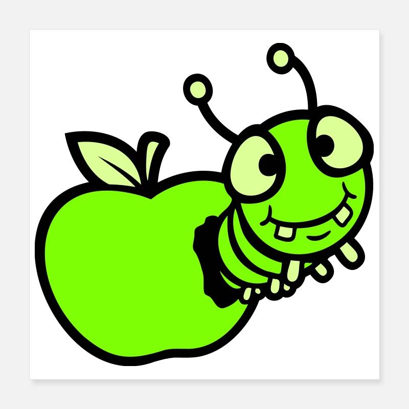 Caterpillar peeps apple hole comic funny cute cute Poster 16" x 16" (40x40 cm)