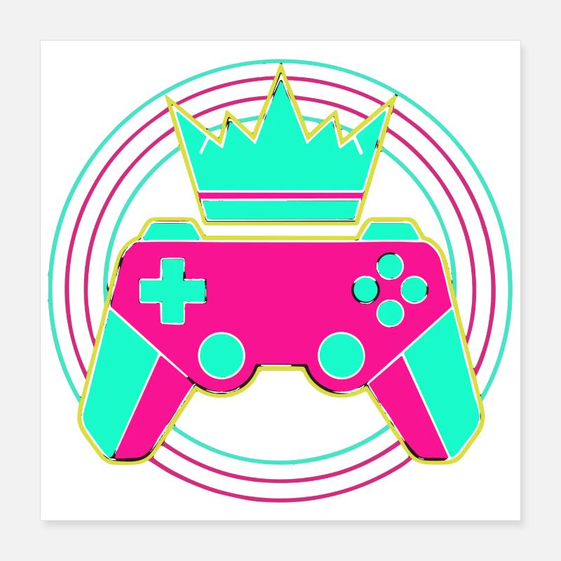 Controller Krone Neon Minimal Zocker Art Poster 16" x 16" (40x40 cm)