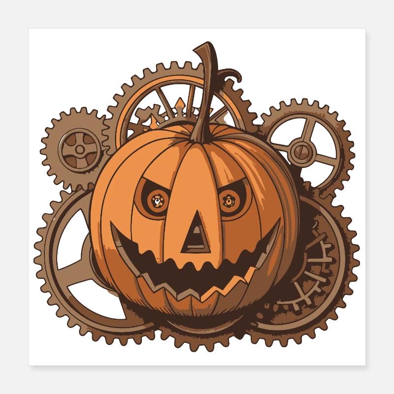 Pumpkin Steampunk Mechanical Gear Poster 16" x 16" (40x40 cm)