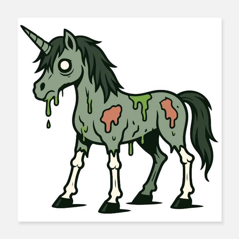 Licorne zombie en décomposition avec de la bave et des os Poster 40 x 40 cm