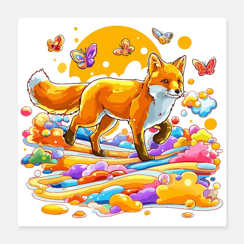 Farbexplosionsfuchs im Farbenmeer Poster 40x40 cm