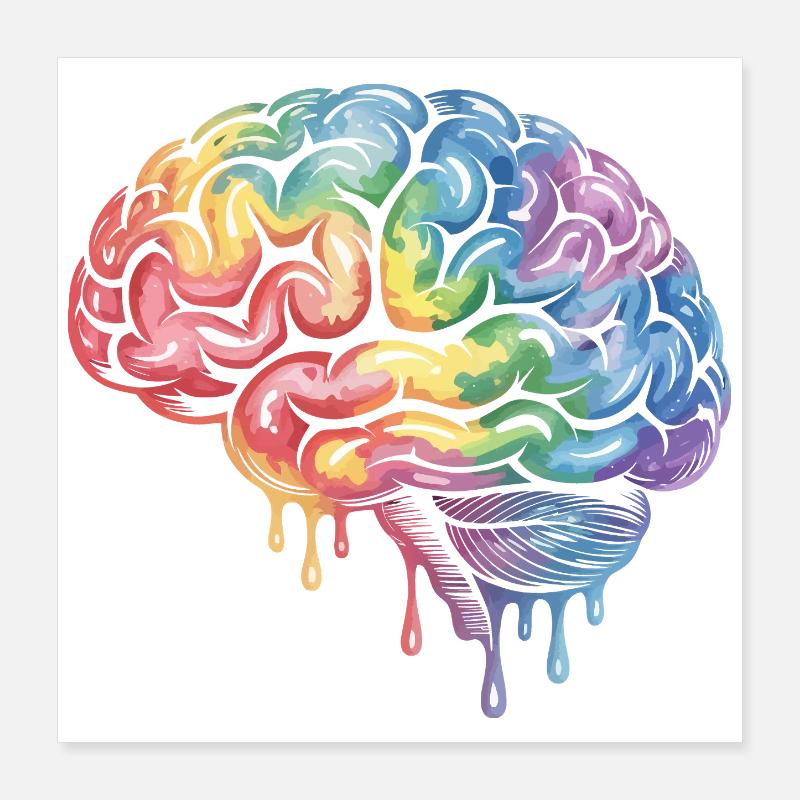 Conception d’impression en dégradé de cerveau arc-en-ciel Poster 40 x 40 cm