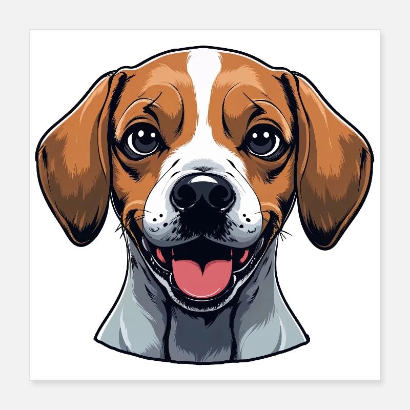 Portrait de Beagle : Un chien joyeux Poster 40 x 40 cm