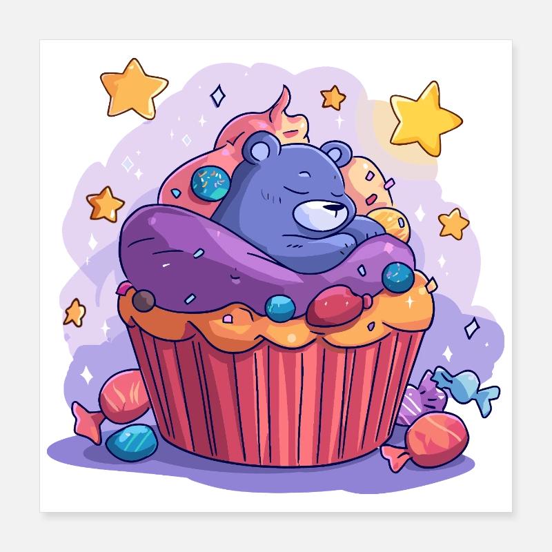 Süßer Bären Cupcake Traum Poster 40x40 cm