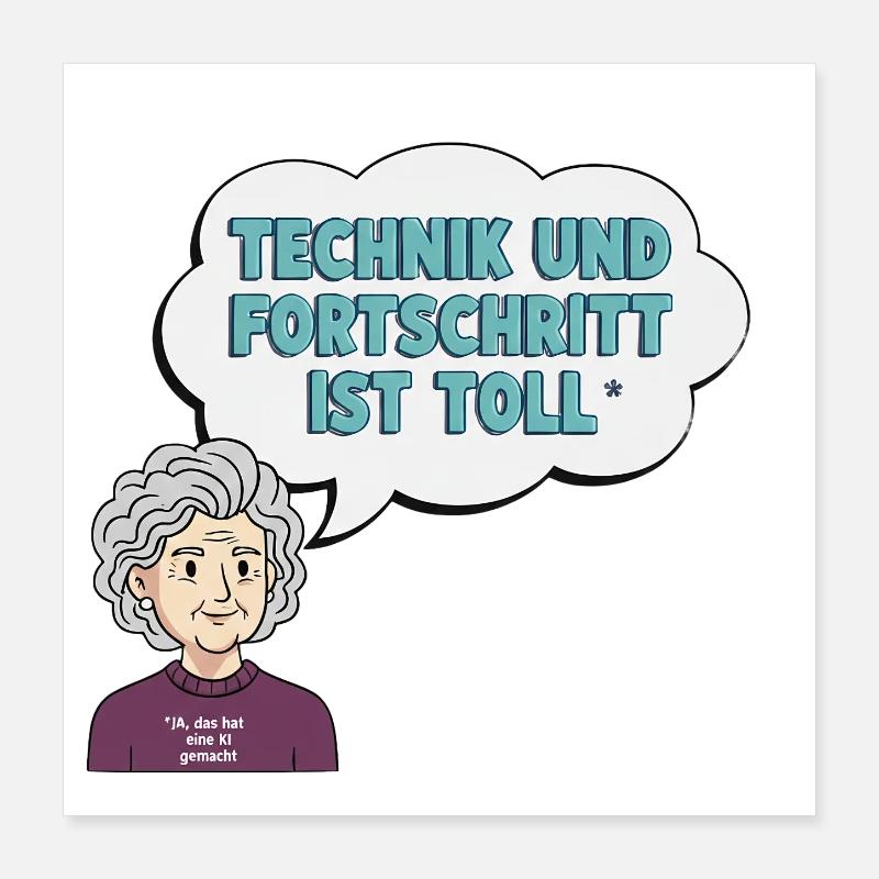Technikliebe mit Oma Comic Poster 40x40 cm