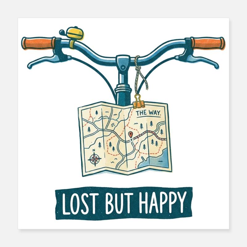 Art de vélo Risograph perdu mais heureux Poster 40 x 40 cm