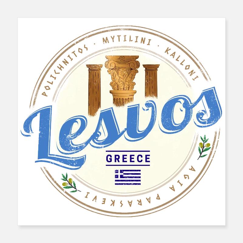 Île de Lesvos en Grèce : souvenir rétro de vacances Poster 40 x 40 cm
