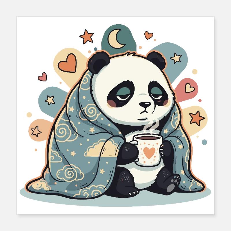 Panda câlin sous la couverture nuageuse Poster 40 x 40 cm
