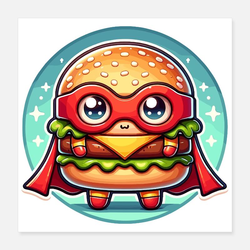Hamburger Superheld Burger Held Fast Food Snack Poster 40x40 cm