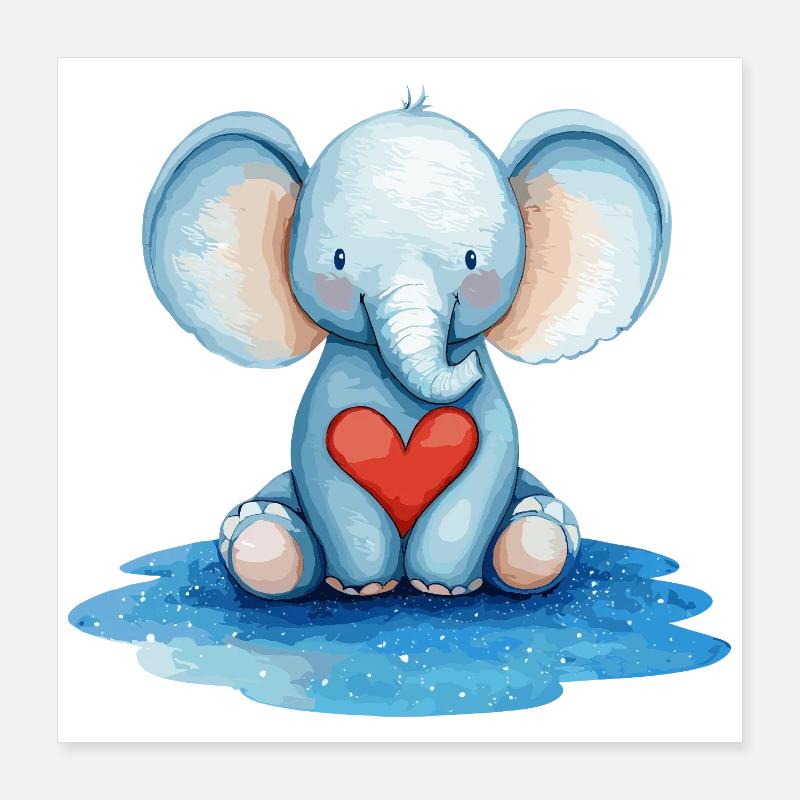Blauer Elefant Herzfreund Poster 40x40 cm