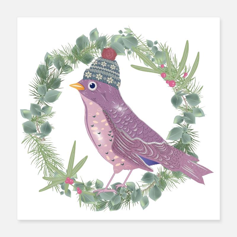Vogel mit Misteln & Eukalyptus in Winter Stimmung Poster 40x40 cm