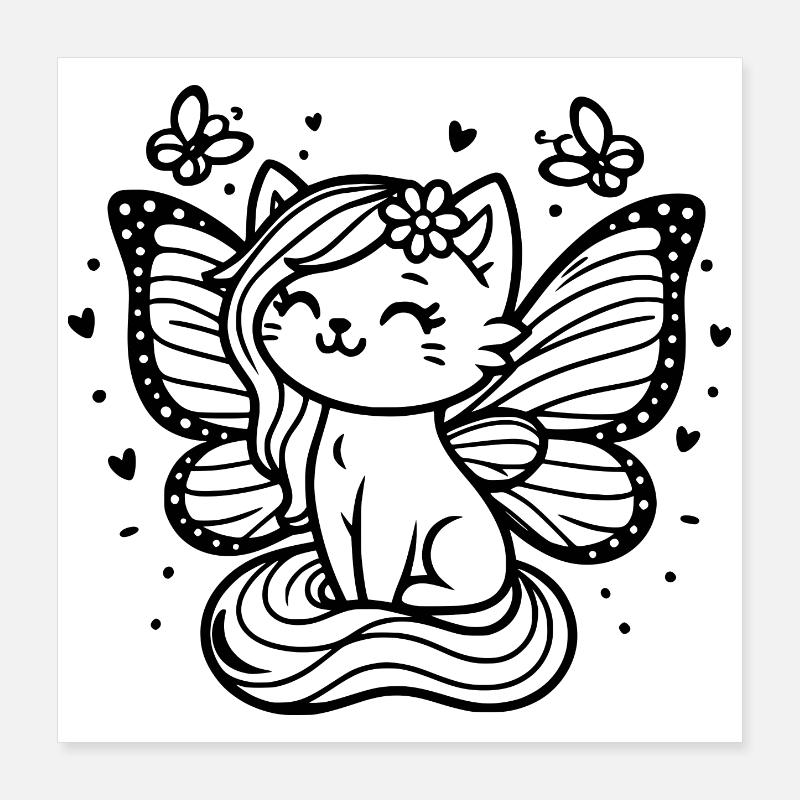 Chat ailé (noir) Poster 40 x 40 cm