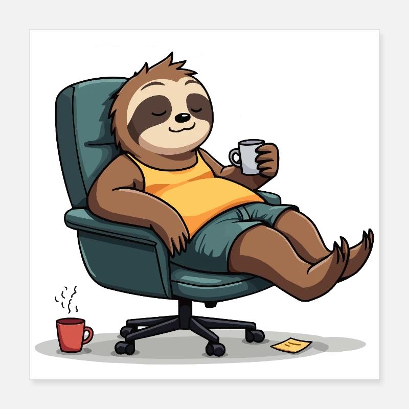 Office? First coffee! – Sloth Style Poster 16" x 16" (40x40 cm)