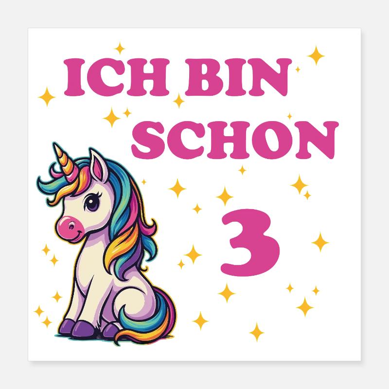 Ich bin schon 3 mit Einhorn Poster 40x40 cm