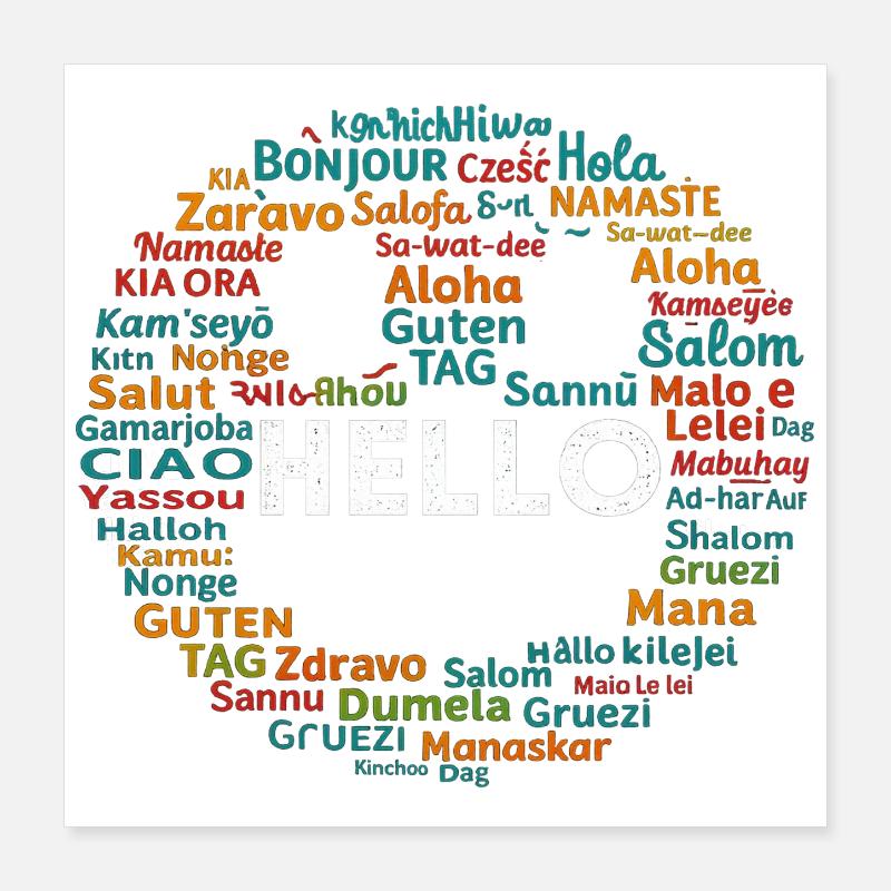 Beginnen Sie mit Hello Different World Language Learning Poster 40x40 cm