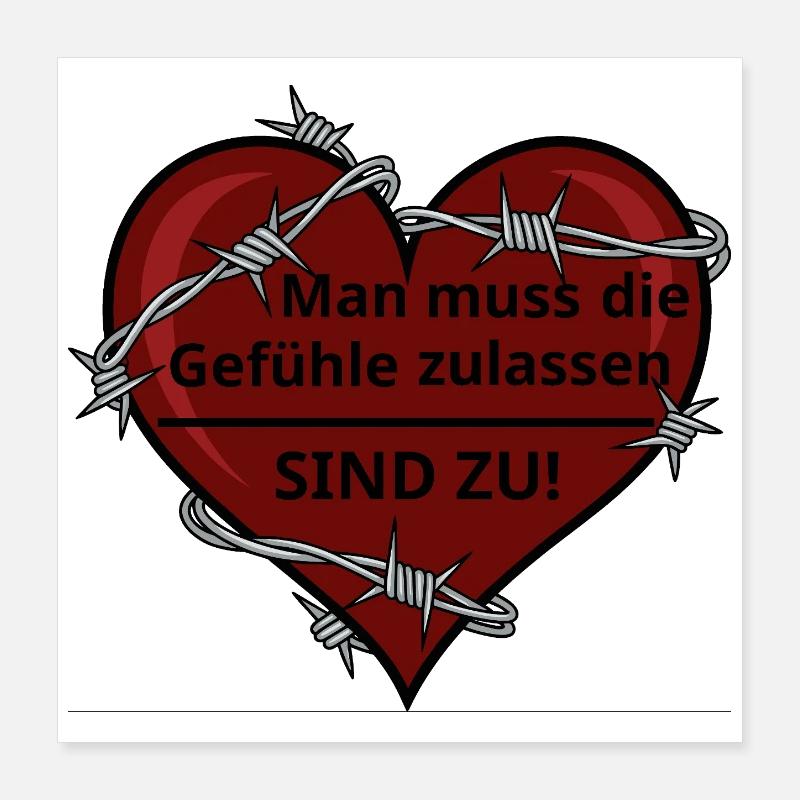 Sarkastisches Herz mit Stacheldraht Poster 40x40 cm