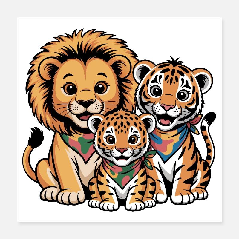 Cute Lion Tiger Leopard Friends Poster 16" x 16" (40x40 cm)
