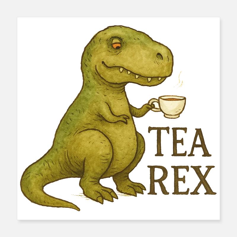 Tea Rex: Aquarell Dino Tea Time Poster 40x40 cm
