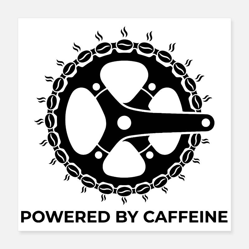 Manivelle de vélo « Alimenté par la caféine » avec grain de café Poster 40 x 40 cm