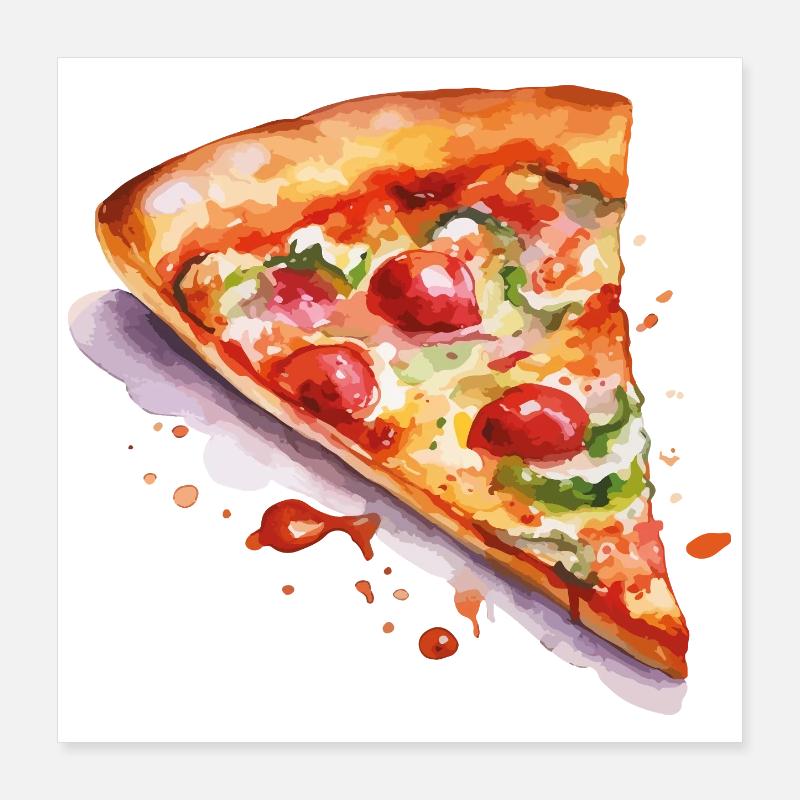 Tranche d’aquarelle pizza Poster 40 x 40 cm