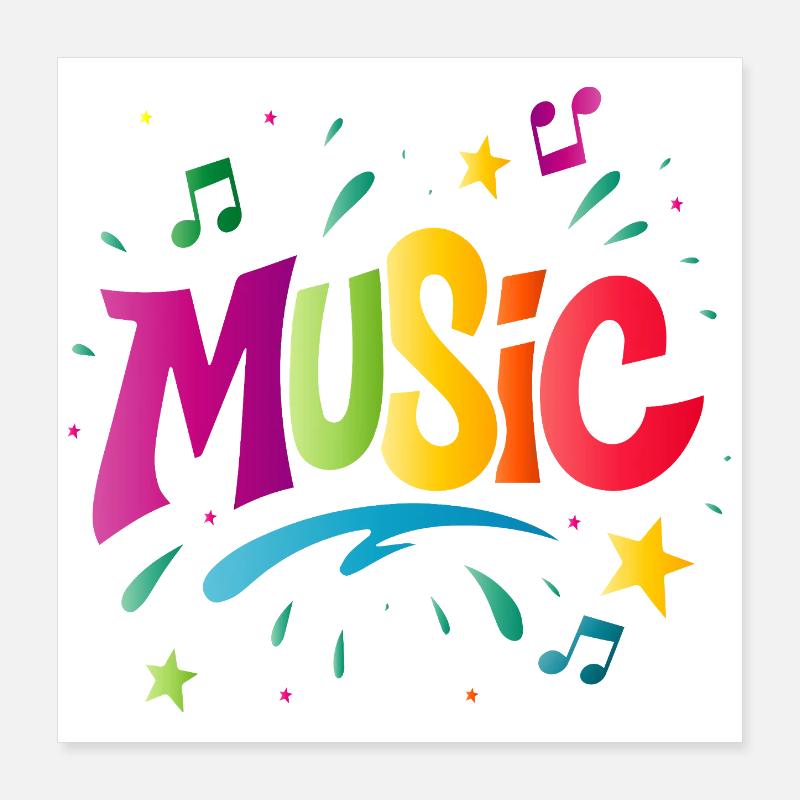 Musique – Typographie colorée avec symbole de note Poster 40 x 40 cm