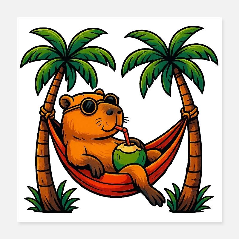 Tropical capybara Relaxing in Coconut Hammock Poster 40 x 40 cm
