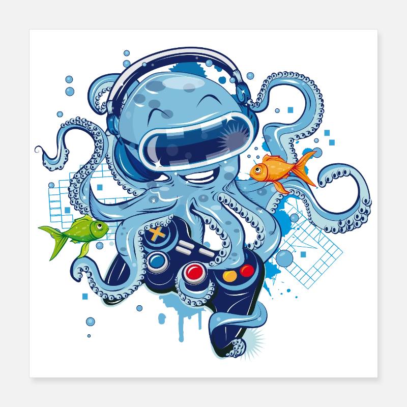 Gaming Oktopus mit Controller Poster 40x40 cm