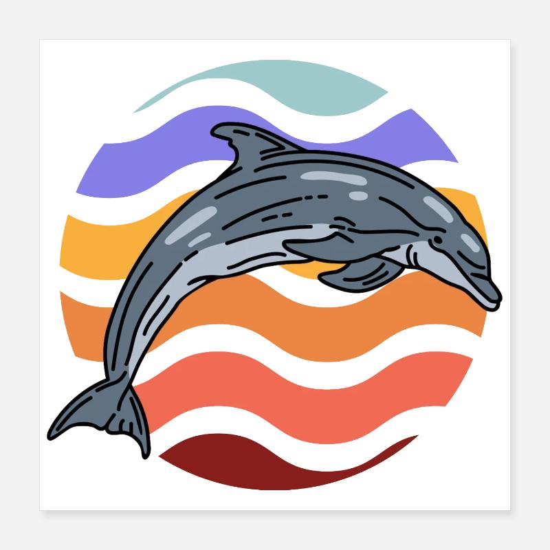 Delfin im Wellenmuster Poster 40x40 cm